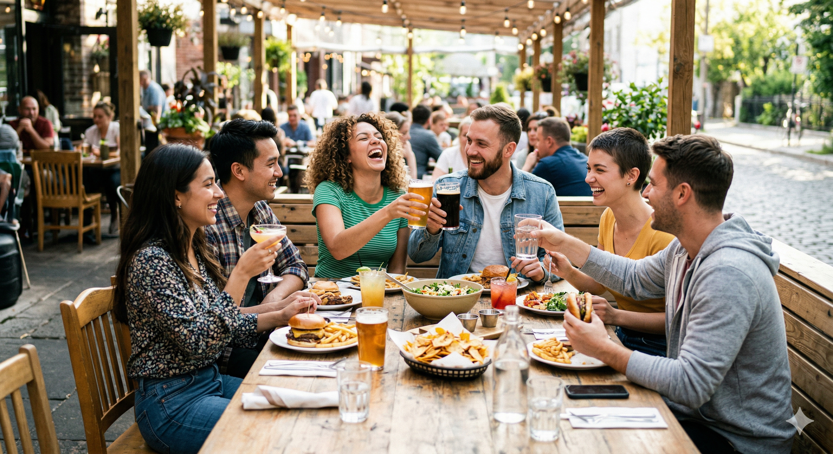 Friends toasting at a dinner